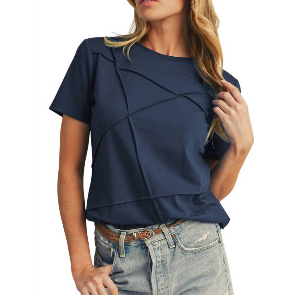 NEW SHEWIN round neck detailed top in navy